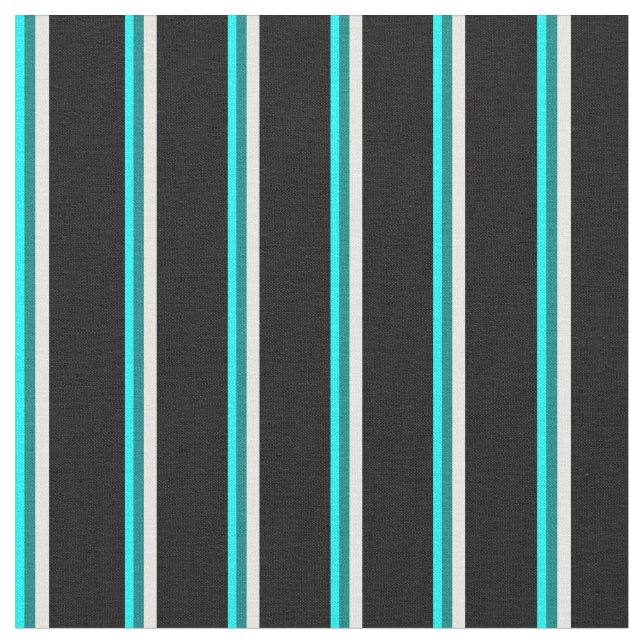 Aqua, Teal, White & Black Coloured Lines Fabric (Close Up)