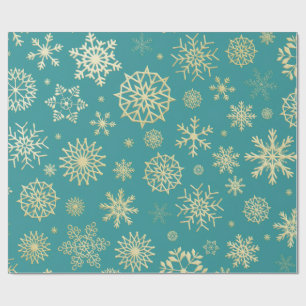 Aqua & Teal Xmas Wrapping Paper with Gold Accents
