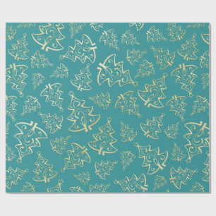 Aqua & Teal Xmas Wrapping Paper with Gold Accents