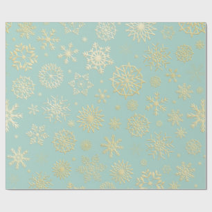 Aqua & Teal Xmas Wrapping Paper with Gold Accents