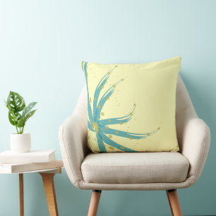 Aqua Teal Yellow Chartreuse Modern Floral Pillow