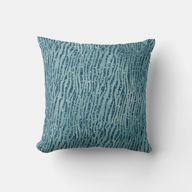 Aqua Teal Zebra Print Glitter      Cushion (Front)