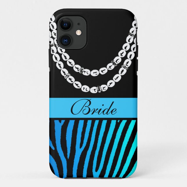 Aqua teal zebra stripes bride pearls iphone 5 case (Back)