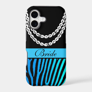 Aqua teal zebra stripes bride pearls iphone 5 case