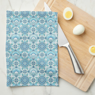 Aqua, Teals, Blues & White Art Deco Coastal  Tea Towel