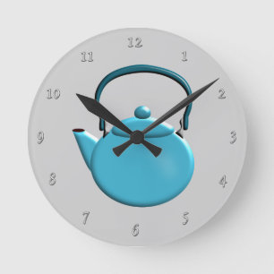 Aqua Teapot Design Round Clock