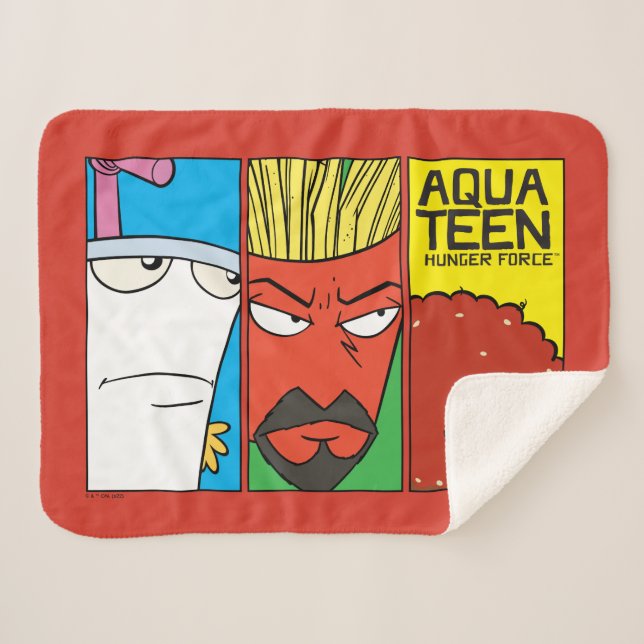 Aqua Teen Hunger Force Character Panel Graphic Sherpa Blanket (Front (Horizontal))