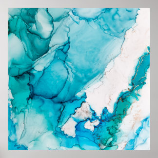 Aqua texture with gold threads poster