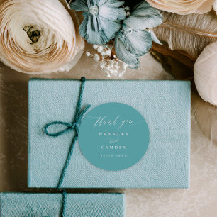 Aqua Thank You Wedding Calligraphy Favor Labels