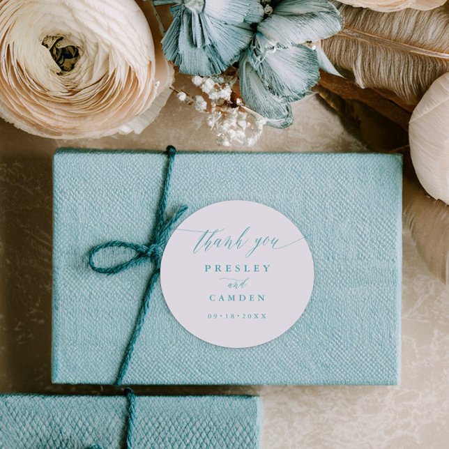 Aqua Thank You Wedding Calligraphy Favour Labels (Creator Uploaded)
