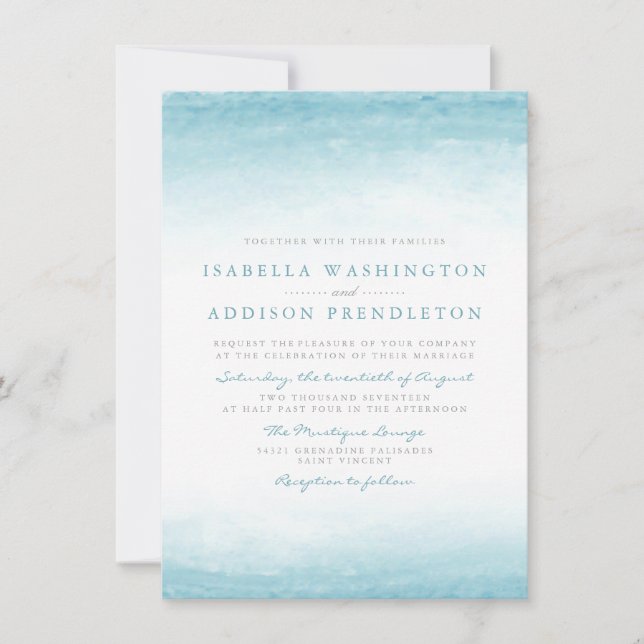 Aqua Tides | Watercolor Wedding Invitation (Front)