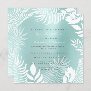Aqua Tiffany Metal Glitter Tropic White Blue Invitation