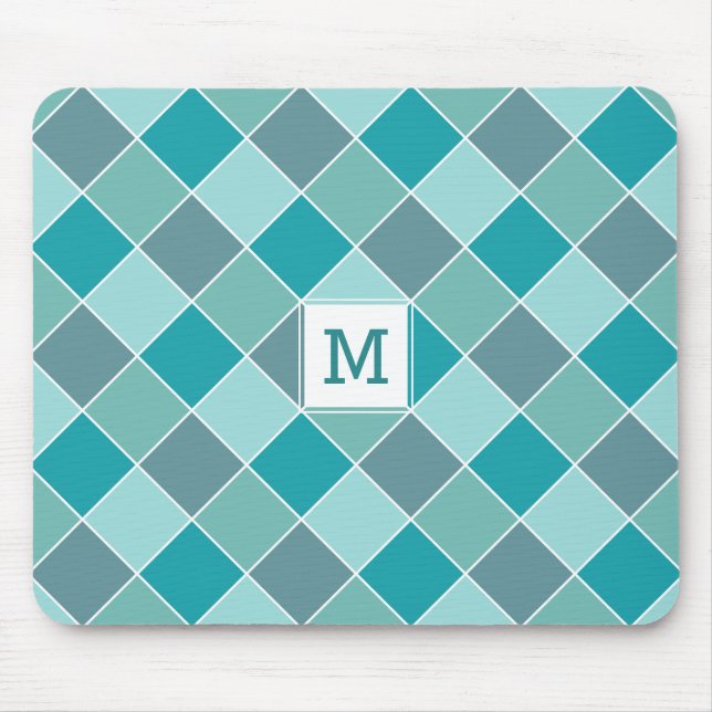 Aqua Tile Pattern custom monogram mousepad (Front)