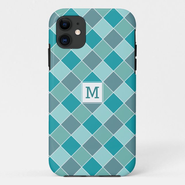 Aqua Tile Pattern custom monogram phone cases (Back)