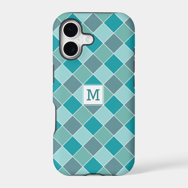 Aqua Tile Pattern custom monogram phone cases (Back)