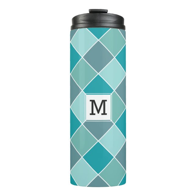 Aqua Tile Pattern custom monogram tumbler (Front)