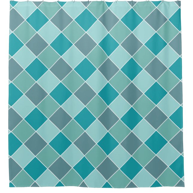 Aqua Tile Pattern shower curtain (Front)
