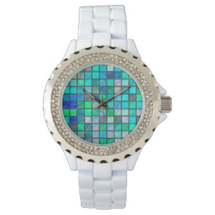 Aqua Tile & Rhinestone Watch by Julie Everhart