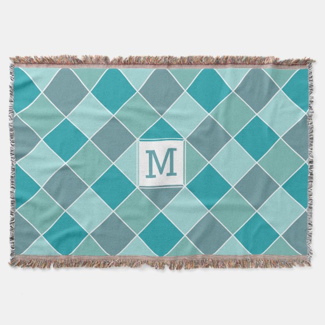 Aqua Tiles custom monogram throw blanket (Front)