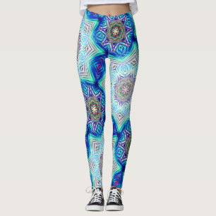 Aqua to royal blue kaleidoscope eight points star  leggings
