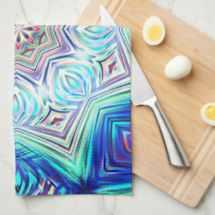 Aqua to royal blue kaleidoscope eight points star tea towel