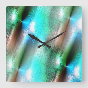 Aqua to wooded texture with digital rough and line square wall clock