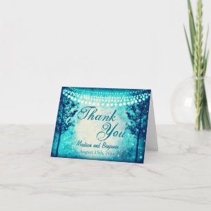 Aqua Tree String Lights Wedding Thank You Card