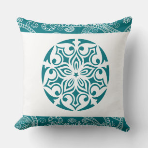 Aqua TRIBAL CIRCLE Retro Throw Pillow