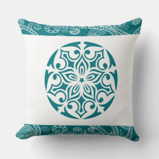 Aqua TRIBAL CIRCLE Retro Throw Pillow
