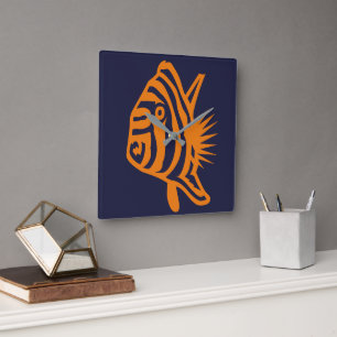 Aqua Tropical Fish Square Square Wall Clock