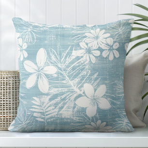 Aqua Tropical Flowers Throw Pillow