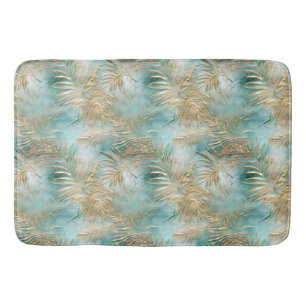 Aqua Tropical Gold Leaves Bath Mat
