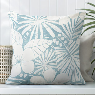 Aqua Tropical Leaves Throw Pillow
