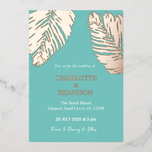 Aqua Tropical Palm Leaf Wedding Gold