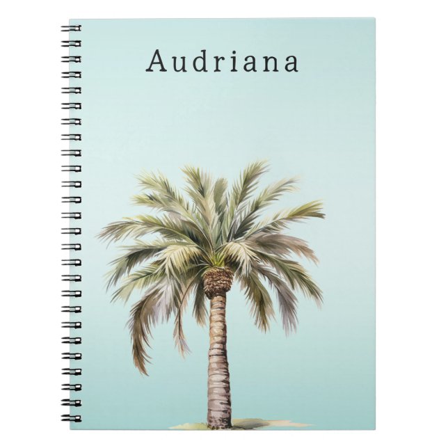 Aqua Tropical Palm Tree Personalised Name Notebook (Front)