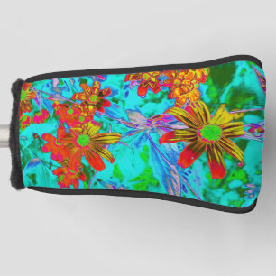 Aqua Tropical with Yellow and Orange Flowers Golf Head Cover
