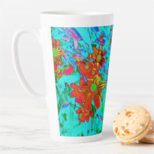 Aqua Tropical with Yellow and Orange Flowers Latte Mug