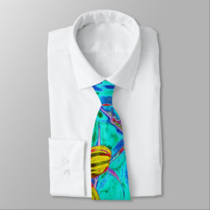 Aqua Tropical with Yellow and Orange Flowers Tie