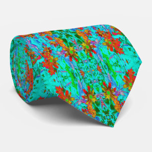 Aqua Tropical with Yellow and Orange Flowers Tie