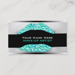 Aqua Turquoi Diamond Bling MakeUp Artist Biz Cards