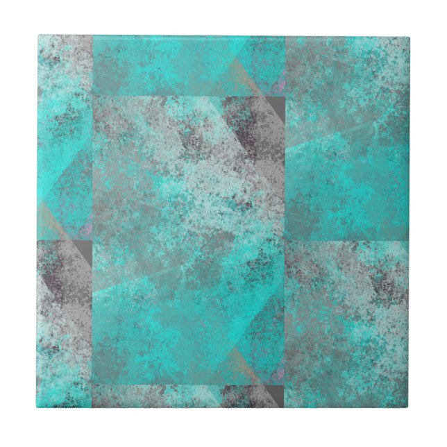 Aqua Turquoise and Grey Stone look Ceramic Tile (Front)