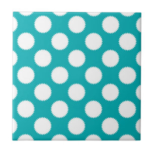 Aqua Turquoise and White Polka Dot Pattern Ceramic Tile