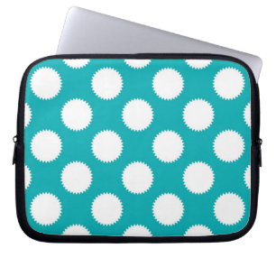 Aqua Turquoise and White Polka Dot Pattern Laptop Sleeve