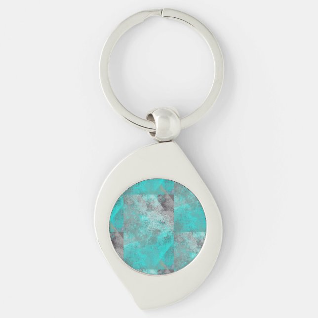 Aqua Turquoise Blue and Grey Stone Key Ring (Front)