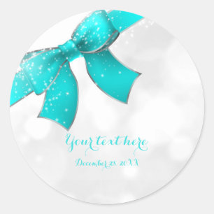Aqua Turquoise Blue Bow & Sparkles Chic Party Classic Round Sticker