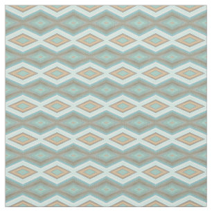 Aqua Turquoise Blue Green Brown Tribal Squares Fabric