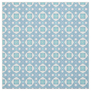 Aqua Turquoise Blue Green Ethnic Mosaic Pattern Fabric