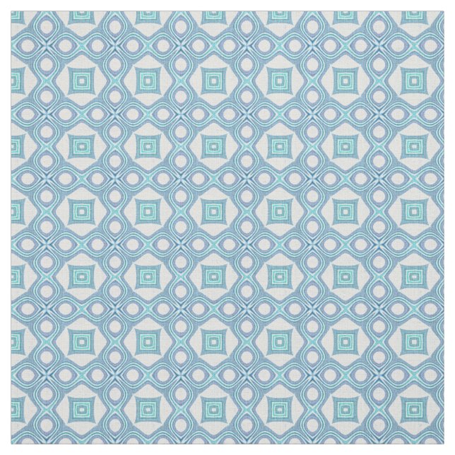 Aqua Turquoise Blue Green Ethnic Mosaic Pattern Fabric (Swatch)
