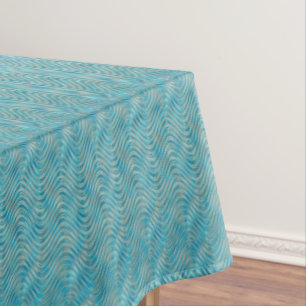 Aqua Turquoise Blue Green Faux Glass Waves Pattern Tablecloth