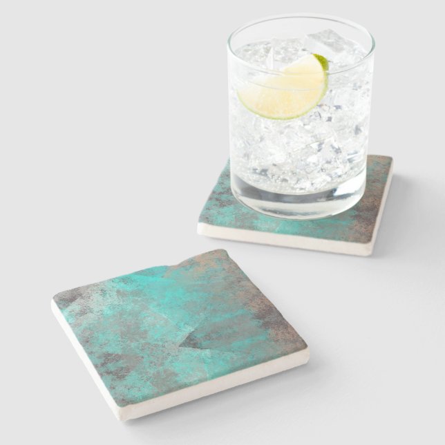 Aqua Turquoise Blue Grey Stone Coaster (Side)